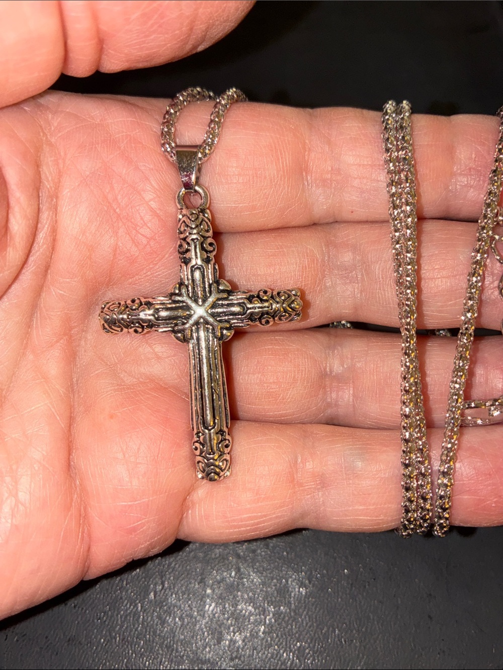 Sterling-Style Antique Silver Cross Pendant Necklace